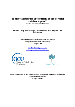 “The Most Supportive Environment in the World for Social Enterprise?” Social Enterprise in Scotland