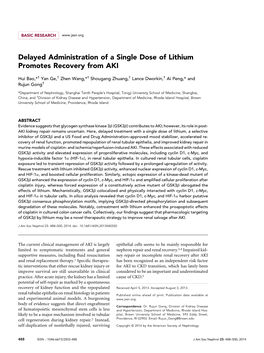 Delayed Administration of a Single Dose of Lithium Promotes Recovery from AKI