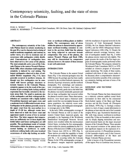 Contemporary Seismicity, Faulting, and the State of Stress in the Colorado Plateau