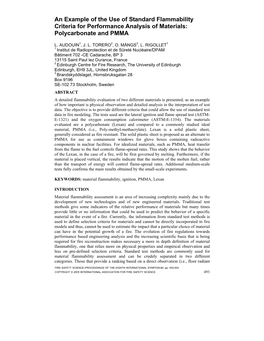 An Example of the Use of Standard Flammability Criteria for Performance Analysis of Materials: Polycarbonate and PMMA