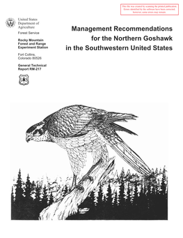 Northern Goshawk Forest and Range Experiment Station in the Southwestern United States Fort Collins, Colorado 80526