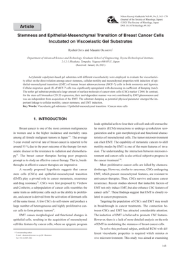 Stemness and Epithelial-Mesenchymal Transition of Breast Cancer Cells Incubated on Viscoelastic Gel Substrates