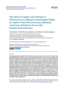 The Role of Copper and Vitamin a Deficiencies Leading To