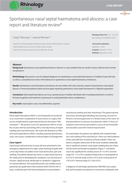 Spontaneous Nasal Septal Haematoma and Abscess: a Case Report and Literature Review*