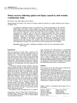 Motor Recovery Following Spinal Cord Injury Caused by Stab Wounds: a Multicenter Study