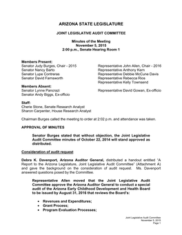 Minutes of the Meeting November 5, 2015 2:00 P.M., Senate Hearing Room 1