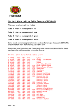 Six Inch Maps Held by Fyide Branch of LFH&HS