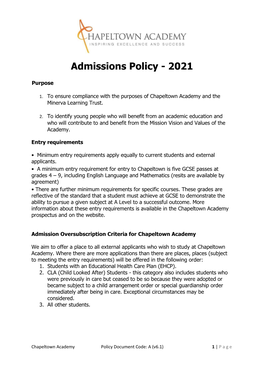 Admissions Policy - 2021
