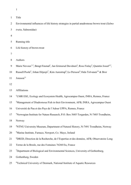 1 Title 1 Environmental Influences of Life History Strategies