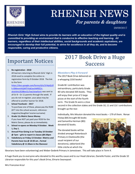 RHENISH NEWS for Parents & Daughters 29/09/2017