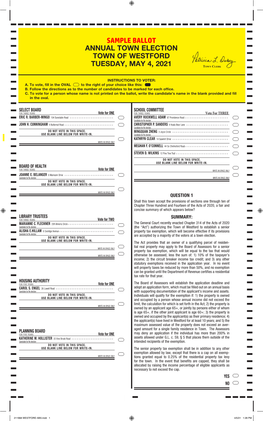 2021 Annual Town Election Sample Ballot