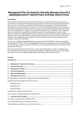 Management Plan for Antarctic Specially Managed Area No.5 AMUNDSEN-SCOTT SOUTH POLE STATION, SOUTH POLE