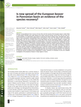 European Beaver in Pannonian Basin an Evidence of the Species Recovery?