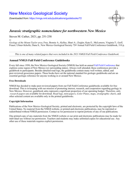 Jurassic Stratigraphic Nomenclature for Northwestern New Mexico Steven M