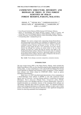 Community Structure, Diversity and Biomass of Trees in Two Forest Subtypes of Pekan Forest Reserve, Pahang, Malaysia