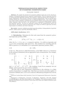 Tridiagonal-Diagonal Reduction of Symmetric Indefinite Pairs∗