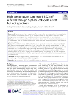 High Temperature Suppressed SSC Self-Renewal Through S Phase Cell Cycle Arrest but Not Apoptosis