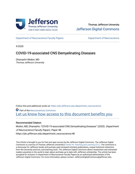 COVID-19-Associated CNS Demyelinating Diseases