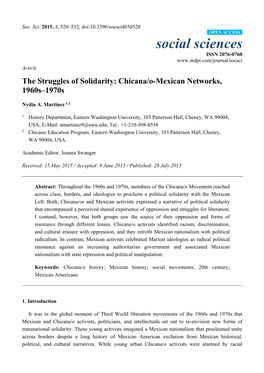 Chicana/O-Mexican Networks, 1960S–1970S