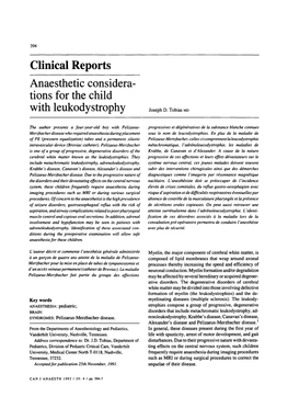 Anaesthetic Considerations for the Child with Leukodystrophy