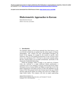 Dialectometric Approaches to Korean SIMON BARNES-SADLER SOAS, University of London