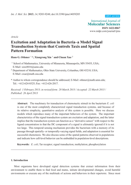 Excitation and Adaptation in Bacteria–A Model Signal Transduction System That Controls Taxis and Spatial Pattern Formation