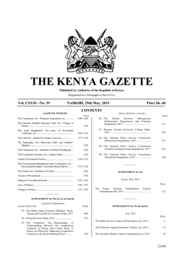 THE KENYA GAZETTE Published by Authority of the Republic of Kenya (Registered As a Newspaper at the G.P.O.)