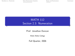 MATH 112 Section 2.3: Numeration