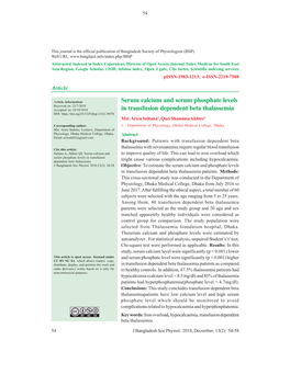 Serum Calcium and Serum Phosphate Levels in Transfusion Dependent