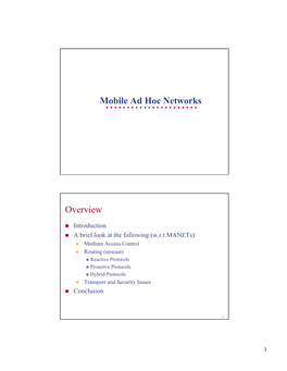 Mobile Ad Hoc Networks Overview