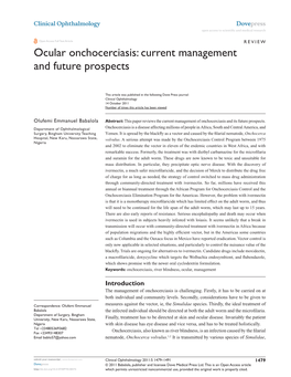 Ocular Onchocerciasis: Current Management and Future Prospects