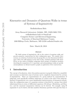 Kinematics and Dynamics of Quantum Walks in Terms of Systems Of