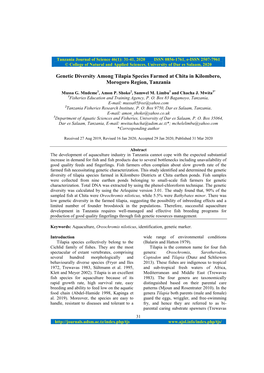 Genetic Diversity Among Tilapia Species Farmed at Chita in Kilombero, Morogoro Region, Tanzania