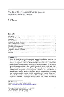Atolls of the Tropical Pacific Ocean: Wetlands Under Threat