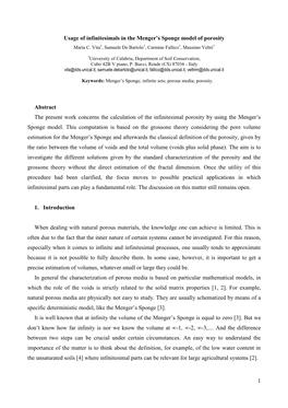 1 Usage of Infinitesimals in the Menger's Sponge Model of Porosity