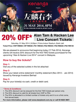 20% OFF* Alan Tam & Hacken Lee Live Concert Tickets