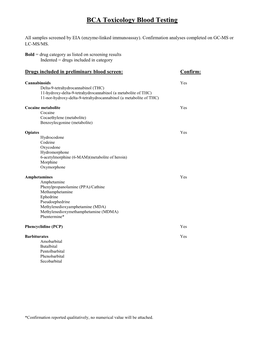 BCA Toxicology Blood Testing