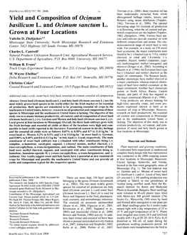 Yield and Composition of Ocinum' Basilicum L. and Ocimum Sanctum