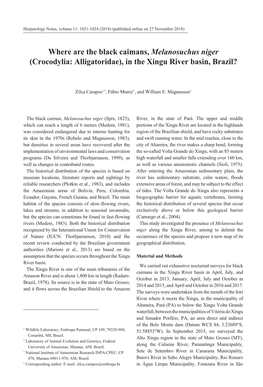 Where Are the Black Caimans, Melanosuchus Niger (Crocodylia: Alligatoridae), in the Xingu River Basin, Brazil?