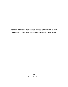 Experimental Investigation of Recycling Rare Earth Elements from Waste Fluorescent Lamp Phosphors