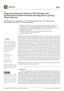 Exogenous Putrescine Enhances Salt Tolerance and Ginsenosides Content in Korean Ginseng (Panax Ginseng Meyer) Sprouts