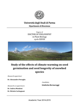 Study of the Effects of Climate Warming on Seed Germination and Seed Longevity of Snowbed Species