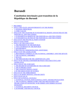 Burundi Constitution Interimaire Post-Transition De La République Du Burundi