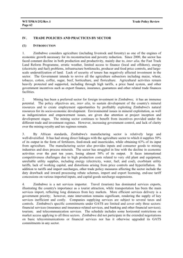 IV. TRADE POLICIES and PRACTICES by SECTOR (1) 1. Zimbabwe Considers Agriculture