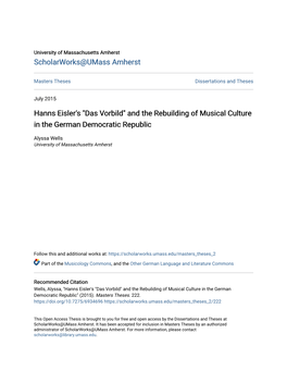 Hanns Eisler's "Das Vorbild" and the Rebuilding of Musical Culture in the German Democratic Republic