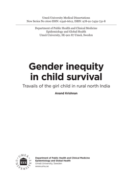 Gender Inequity in Child Survival Travails of the Girl Child in Rural North India