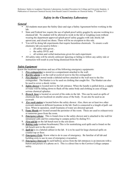 Safety in the Chemistry Laboratory