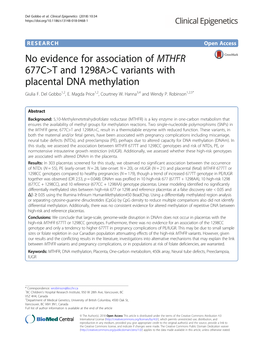 No Evidence for Association of MTHFR 677C>T and 1298A>C Variants