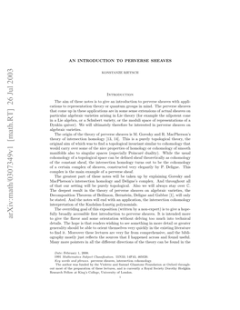 Arxiv:Math/0307349V1 [Math.RT] 26 Jul 2003 Naleagba Rashbr Ait,O H Ouisaeof Interested Space Be Moduli Therefore the Varieties