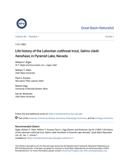 Life History of the Lahontan Cutthroat Trout, Salmo Clarki Henshawi, in Pyramid Lake, Nevada